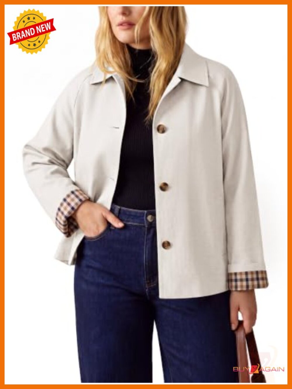 Plus Size Cropped Trench Coat Lightweight Plaid Lined Jacket
